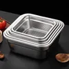 Stainless Steel Vegetable Fruit Drain Storage Tray Thicken Square Serving Salad Mixing Bowl Home Kitchen Filter Plates Container 1