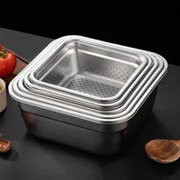 Stainless Steel Vegetable Fruit Drain Storage Tray Thicken Square Serving Salad Mixing Bowl Home Kitchen Filter Plates Container 1