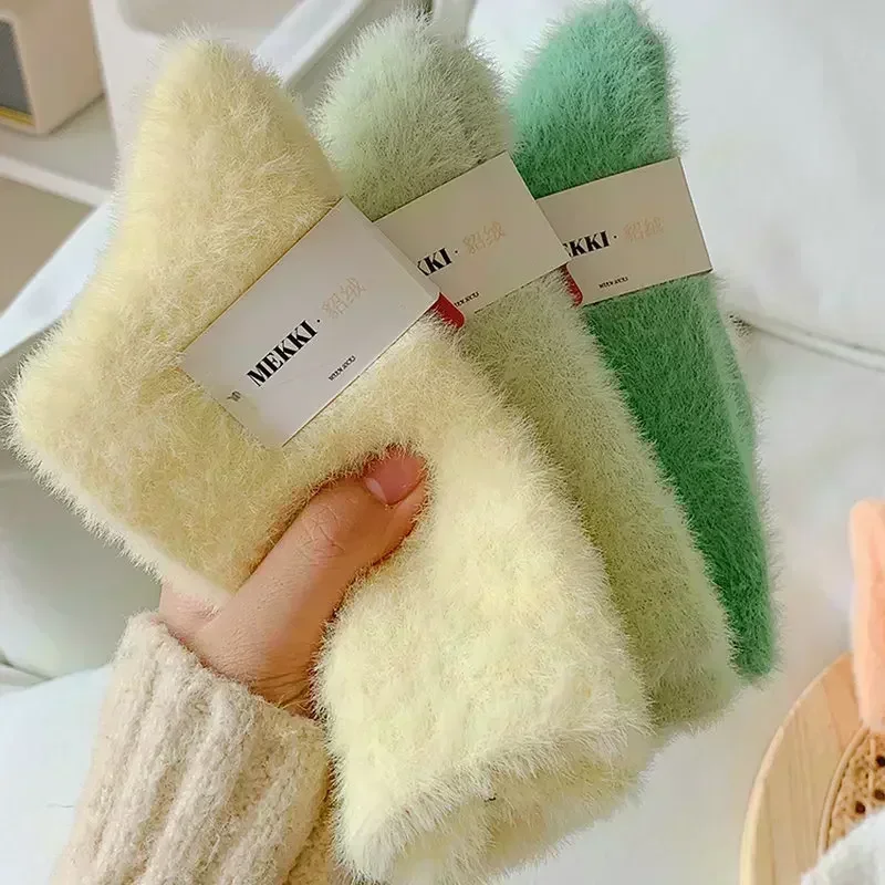 1/3pairs celistvý útulné chlupatá norek samet ponožky ženy podzim zima pletené zboží zahustíme teplý spánek postel podlaha domácí načechraný kawaii ponožka