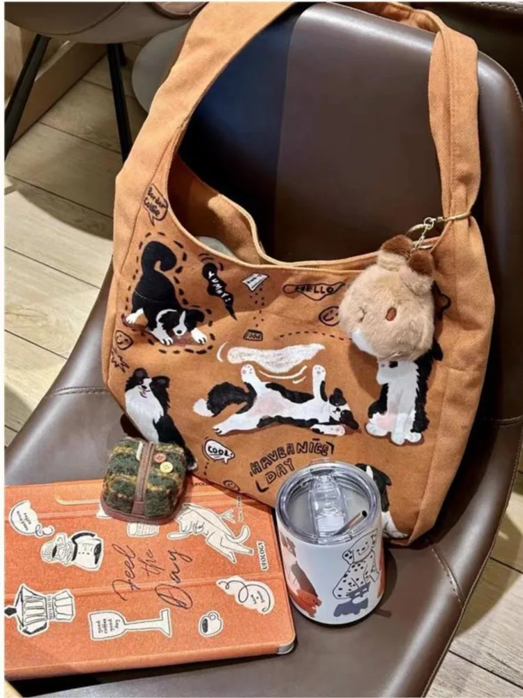 JIAERDI Harajuku Cat Print Handbag Women Hot Girls Large Capacity Brown Shoulder Bags Purse Ladies Vintage Y2k Messenger Bag New
