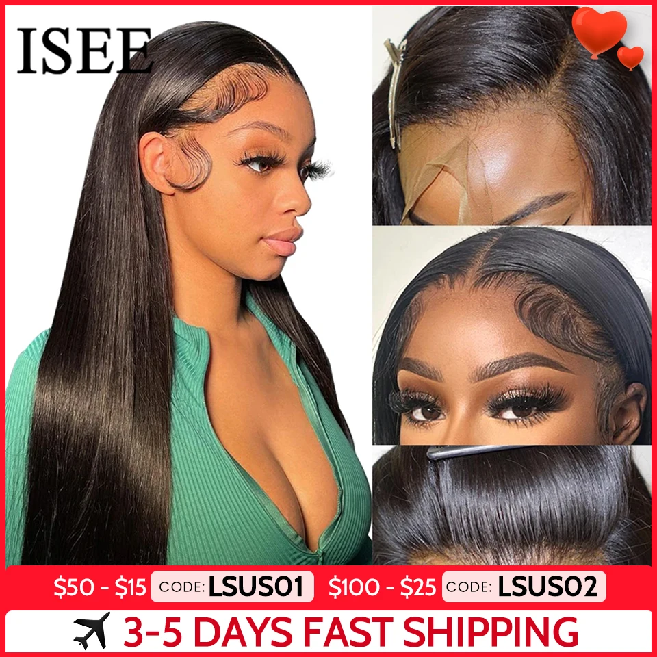 ISEE HAIR 13x6 HD Lace Frontal Wigs Human Hair Straight Full Lace Front Wigs For Women Pre-plucked Transparent Lace Wigs On Sale phashion 13x6 13x4 transparent lace front human hair wigs pre plucked for women bone straight remy human hair lace frontal wigs