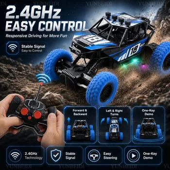 Auto da Corsa Telecomandata 1:18, Veicolo Fuoristrada con Luci LED, Ricaricabile, Resistente agli Urti, Giocattolo RC, Regalo per Bambini