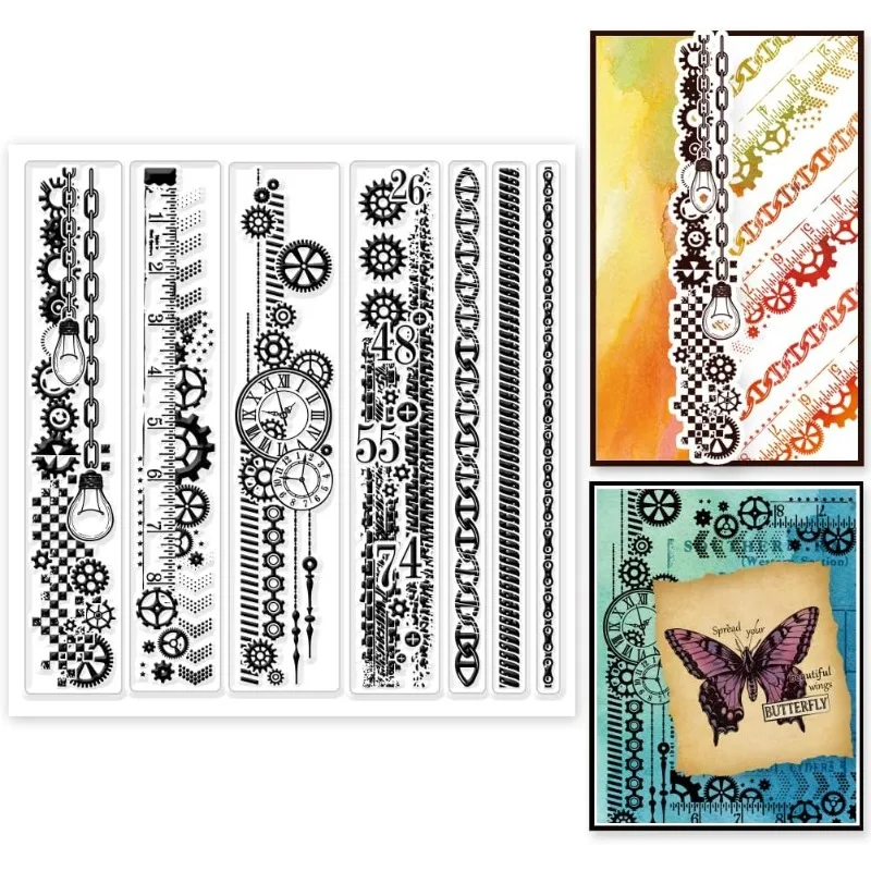 Clear Stamps 1pc Chain Gear Lace Border Clear Stamps for Cards Making Silicone for DIY Scrapbooking Photo Album Journal Home Decoration