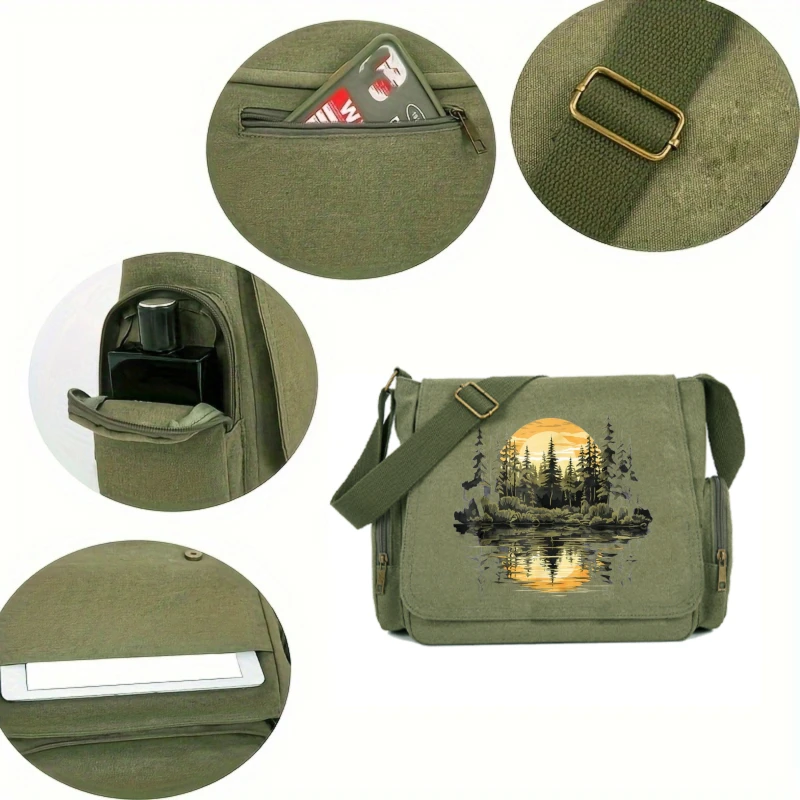 Vintage Women's Shoulder Bag Men's Messenger Bag Crossbody Bag Laptop Bag Canvas Large Capacity Sun Print