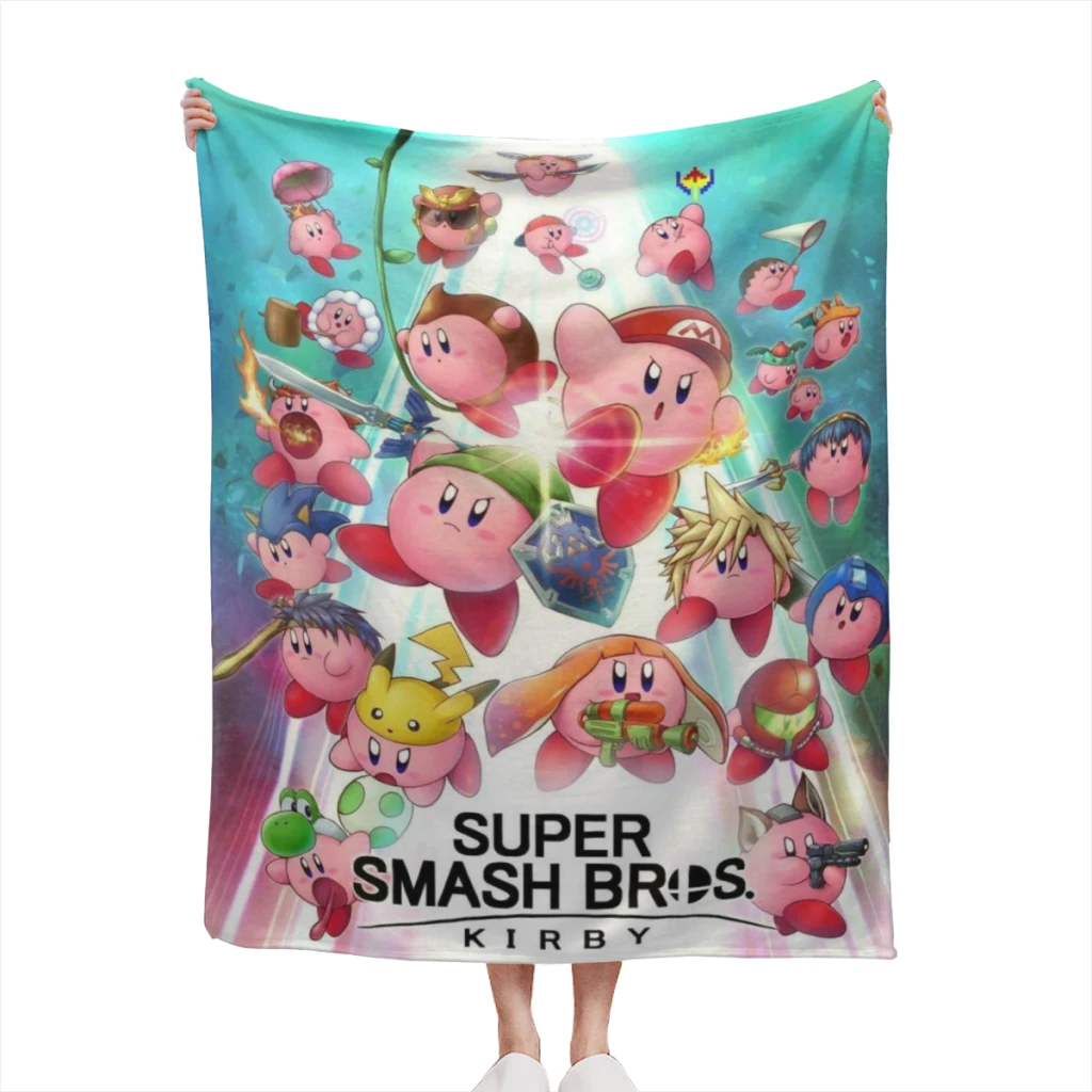 

K-Kirby High Quality Blanket Cartoon Cute kawaii Flannel Warm Throw Nap Knee Blankets Warm Winter