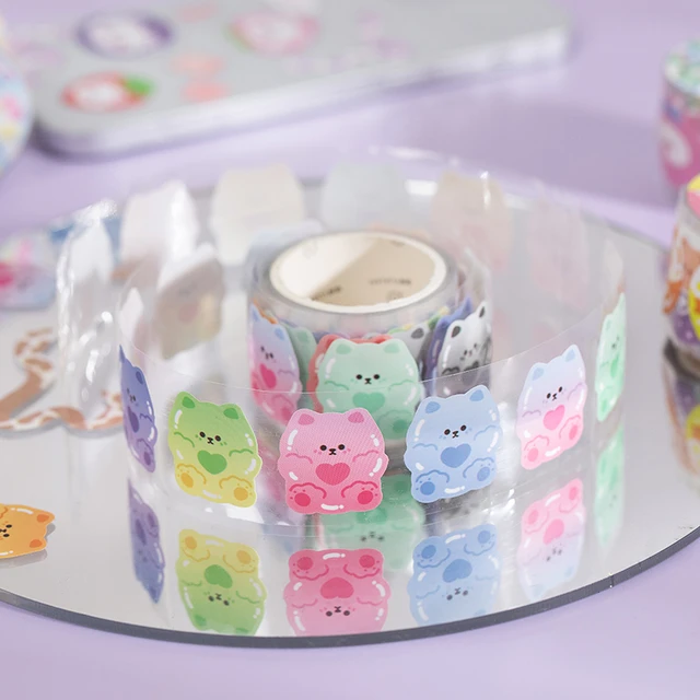 100Pcs Cute Cat And Dog Flower Washi Masking Tape Aesthetic