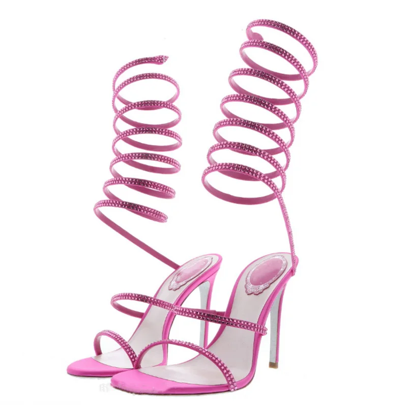 

Luxury Designer New Women Rhinestones Ankle Strap Sandals Summer Ladies High Heels Sandals Party Dress Prom Stripper Shoes Mujer