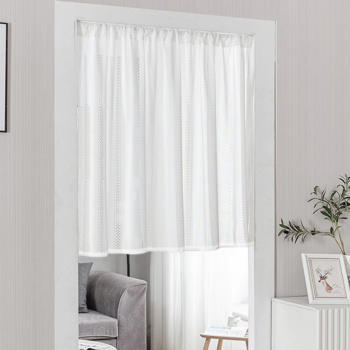 1 PC White Valance Rod Pocket Pastoral Minimalist Style Short Curtain for the Living Room Decor