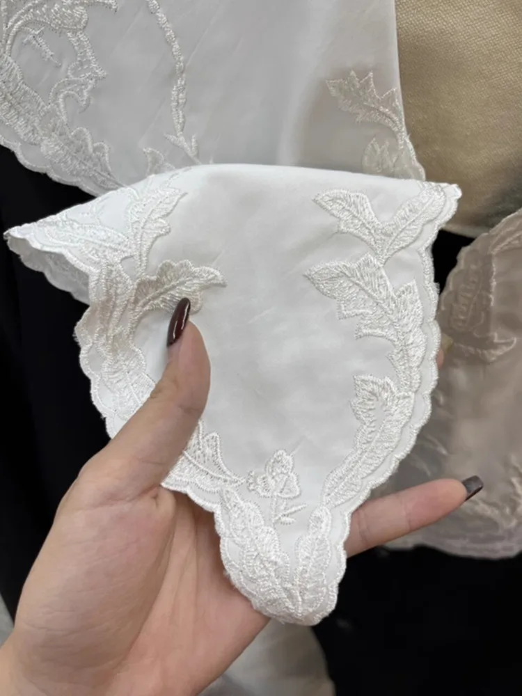 [LANMREM] Lace Spliced Mid-length Blazers For Women Double Breasted Long Sleeve Office Lady Jackets 2024 Spring New 26D8895