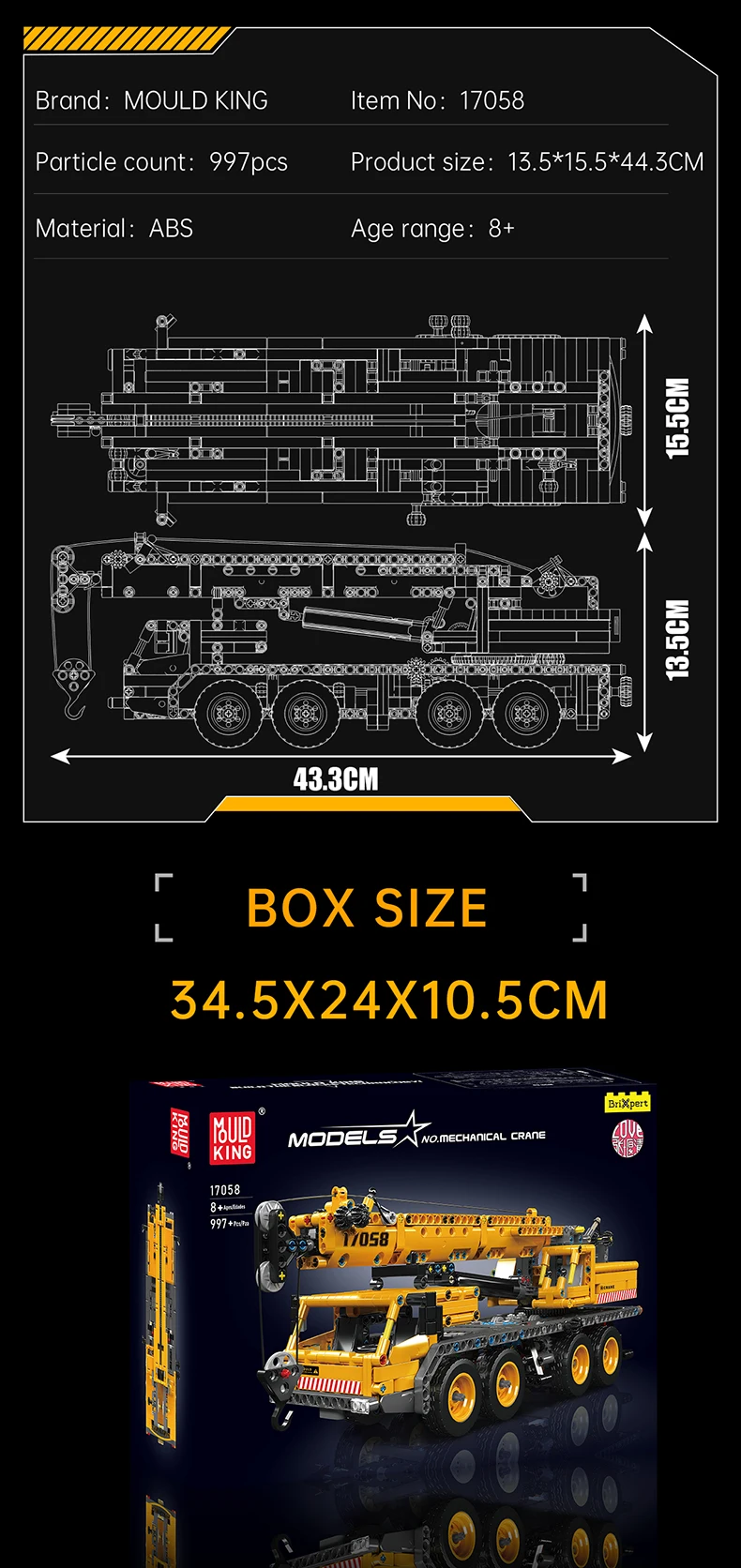 Mould King 17058 Technischer Auto-Baukasten Mechanisches Kran-Modell Montage-Set Technischer LKW Bausteine Spielzeug Kinder Weihnachtsgeschenk – Detail 7