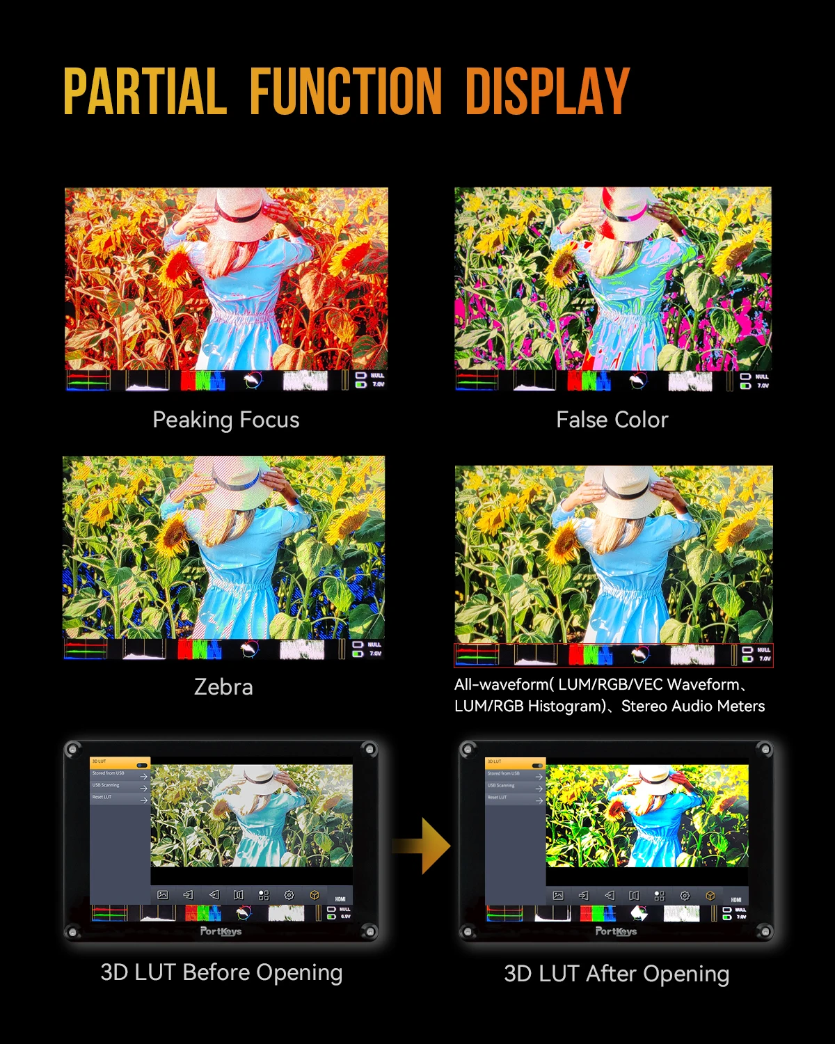 Portkeys HS8 8" 3D LUT Camera Field Monitor 3G-SDI/4K 1100nit 1920x1080P Full HD Display For Video Live Streaming