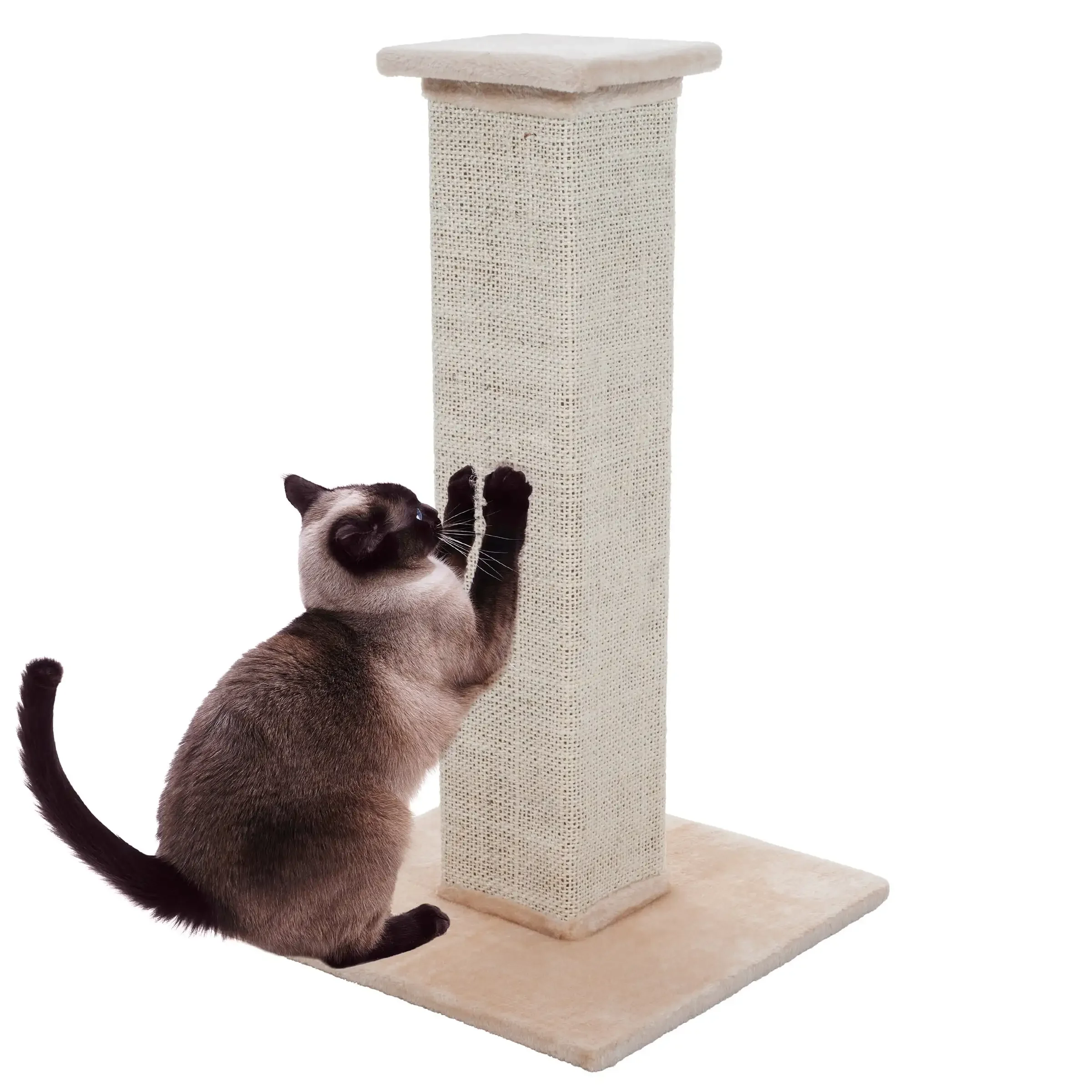 

Indoor Cat Scratching Post with Carpeted Base - 27.75-Inch Beige Sisal Burlap Fabric by PETMAKER