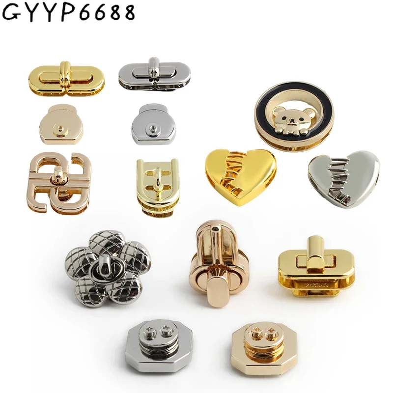 2-5-20Sets Bear,Flower Shape Metal Press Mortice Lock For Women Clutch Bag Handbag Turn Twist Locks DIY Hardware Accessories