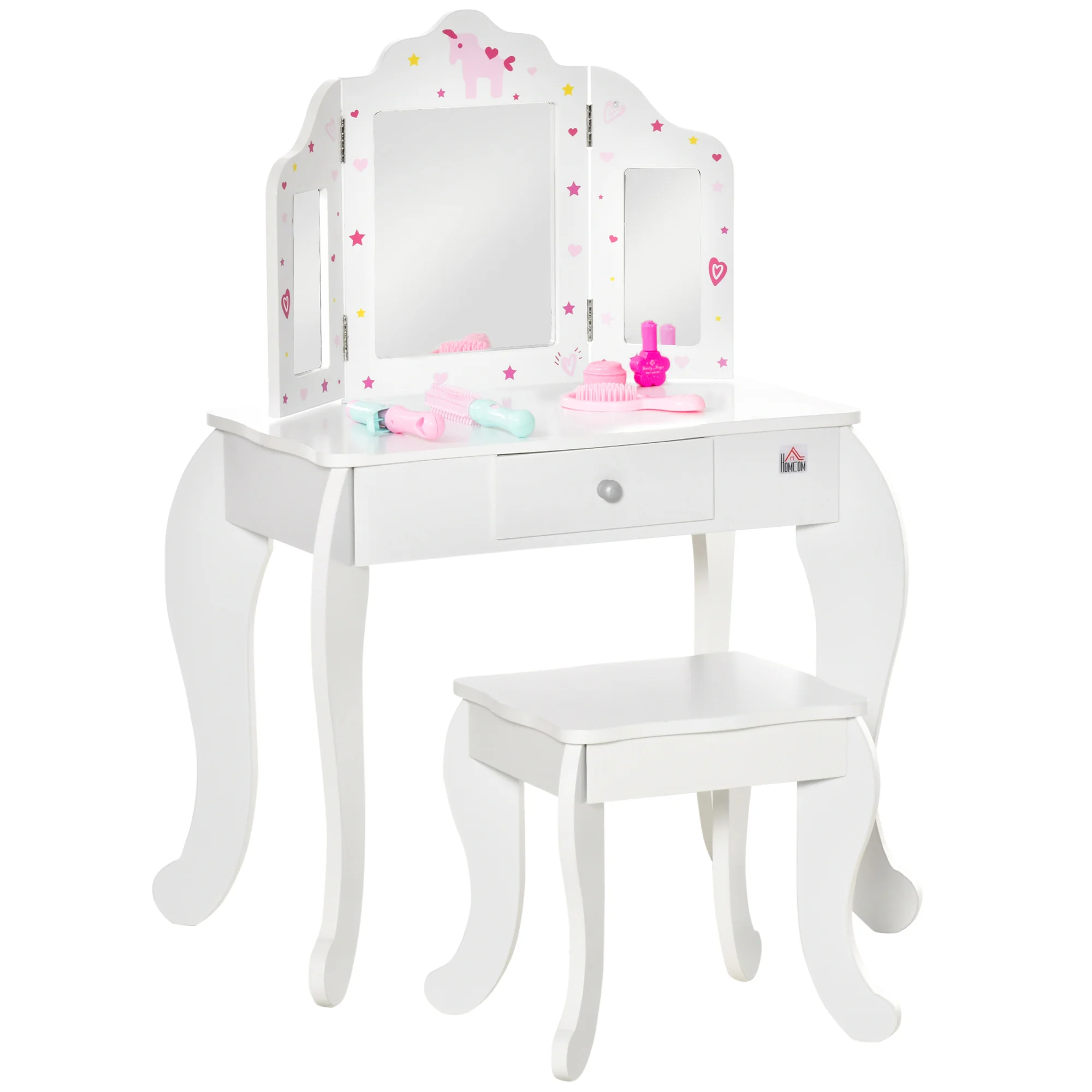 Kids Vanity Table and Stool Makeup Set