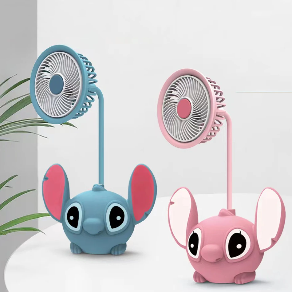 Disney Stitch Desktop Fan Cartoon Mini Small Fan Ricarica Usb Studente Dormitorio Ufficio Ventole Di Ventilazione Di Raffreddamento Regolabili A 360 °