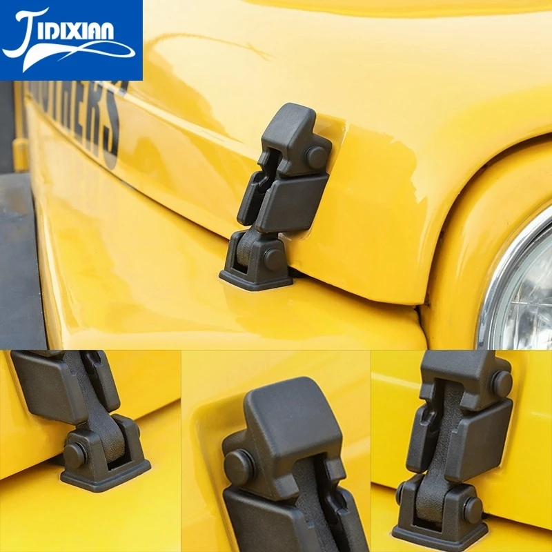 JIDIXIAN 한 쌍의 검은 색 자동차 엔진 후드 래치 캐치 잠금 커버 지프 랭글러 TJ 1997-2006 ABS 자동차 외장 액세서리