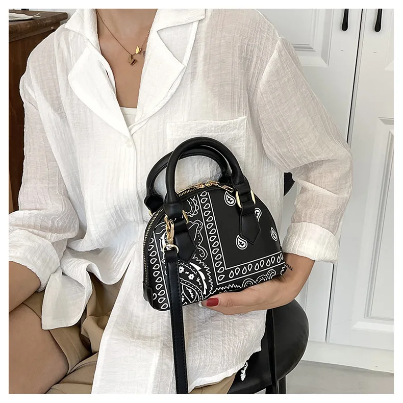Retro PU Leather Women's Shell Bag Summer Cashew Flower Ladies Shoulder Crossbody Bag Female Set Small Top Handle Bags Handbags