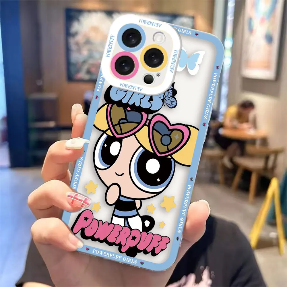 Clear Phone Case with Anime Girls Powerpuff Design
