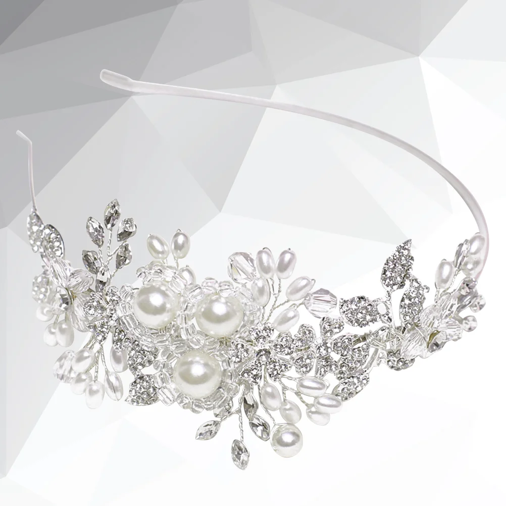 

Handmade Pearl Alloy Headband Flower Crystal Bridal Headdress Hair Band Wedding Headwear for Women