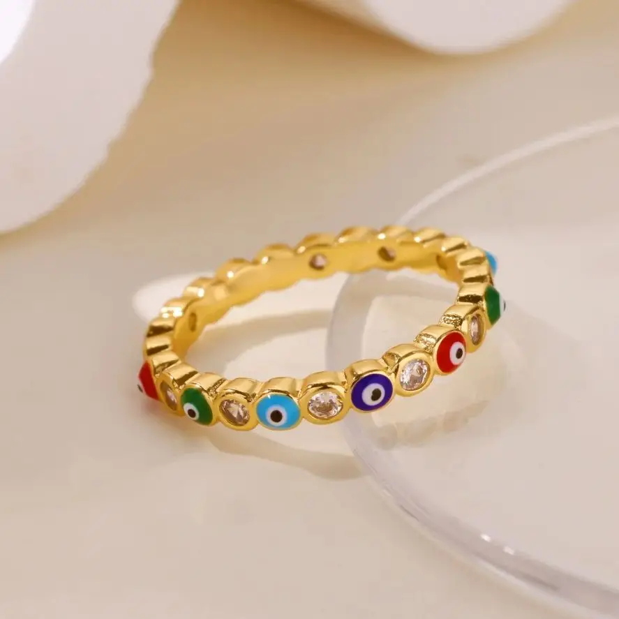 Zircon Evil Eye Rings Gold Color Stainless Steel Finger Ring