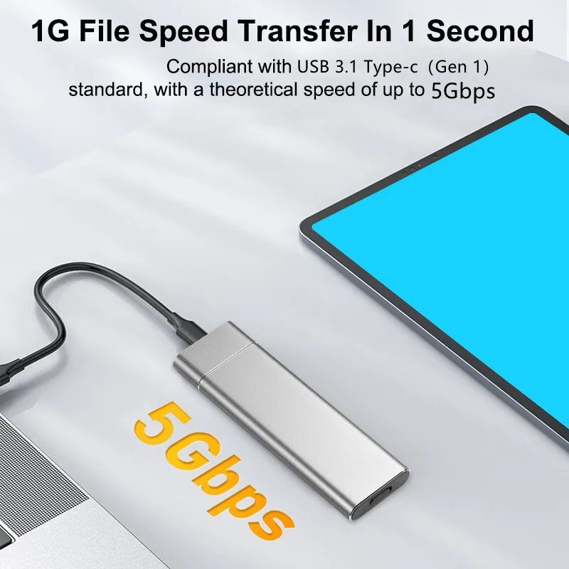 M.2 NGFF SATA SSD Enclosure USB 3.1 Type C Gen 1 5Gbps External Solid State Enclosure Adapter for 2280/2260/2242/2230 B/B+M Key