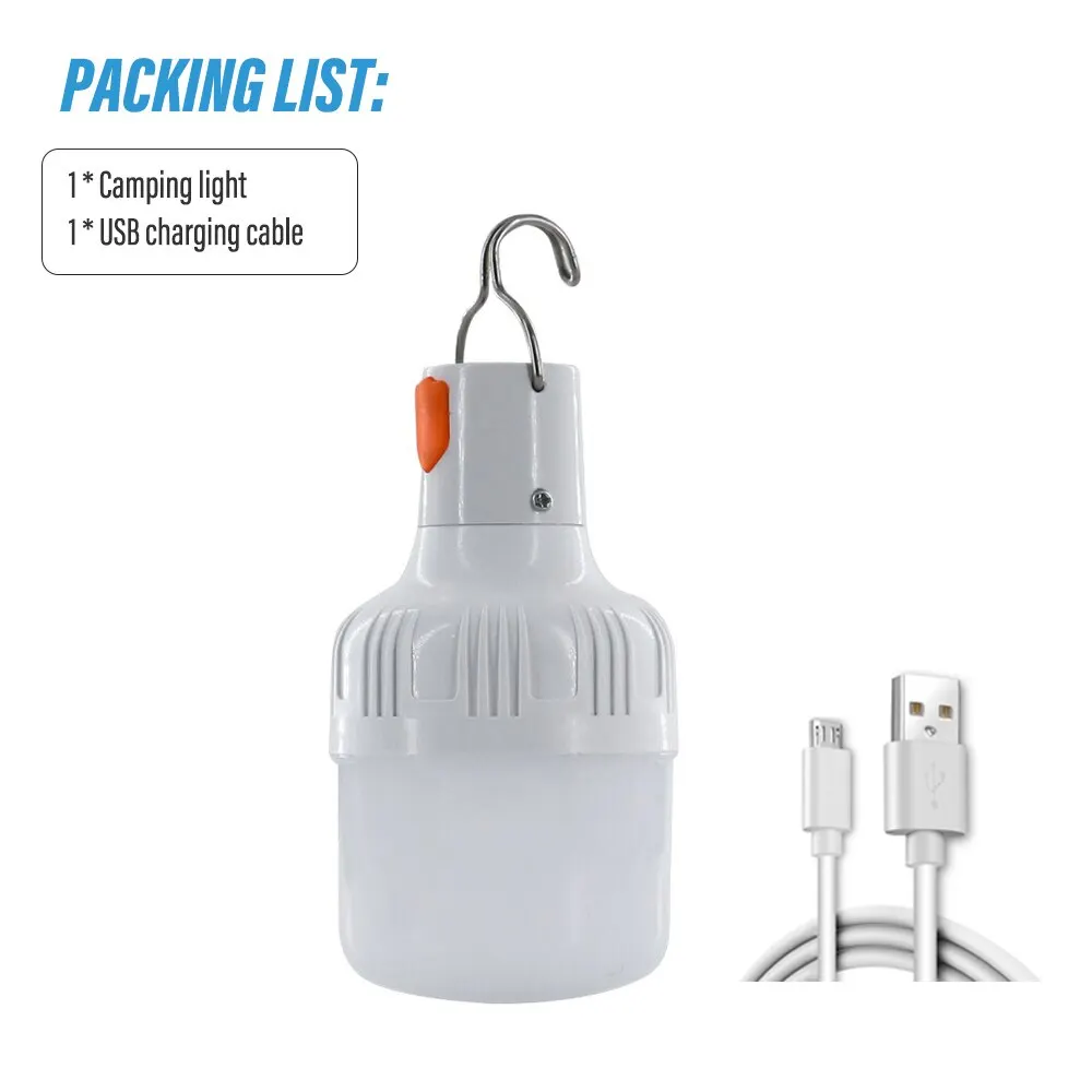Eccomum L2771 Pack of 2 Multifunctional Rechargeable 6W Emergency LED Light Bulbs 60W Equivalent 6000K Bright Outdoor Hanging Lamp Lights for Power Outage Camping