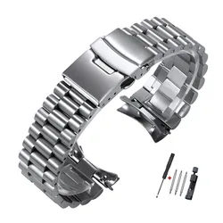 Solid Stainless Steel Men's Sports Watch Bracelet with Curved End Band, 20mm/22mm Strap - 20mm (Silver)
