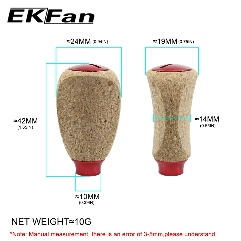 EKFan 1PC 42mm 코르크 나무 스피닝 베이트캐스팅 낚시릴 손잡이 (A/S/D용) 7*4*2.5mm 베어링 포함 루어릴 핸들 DIY 부품