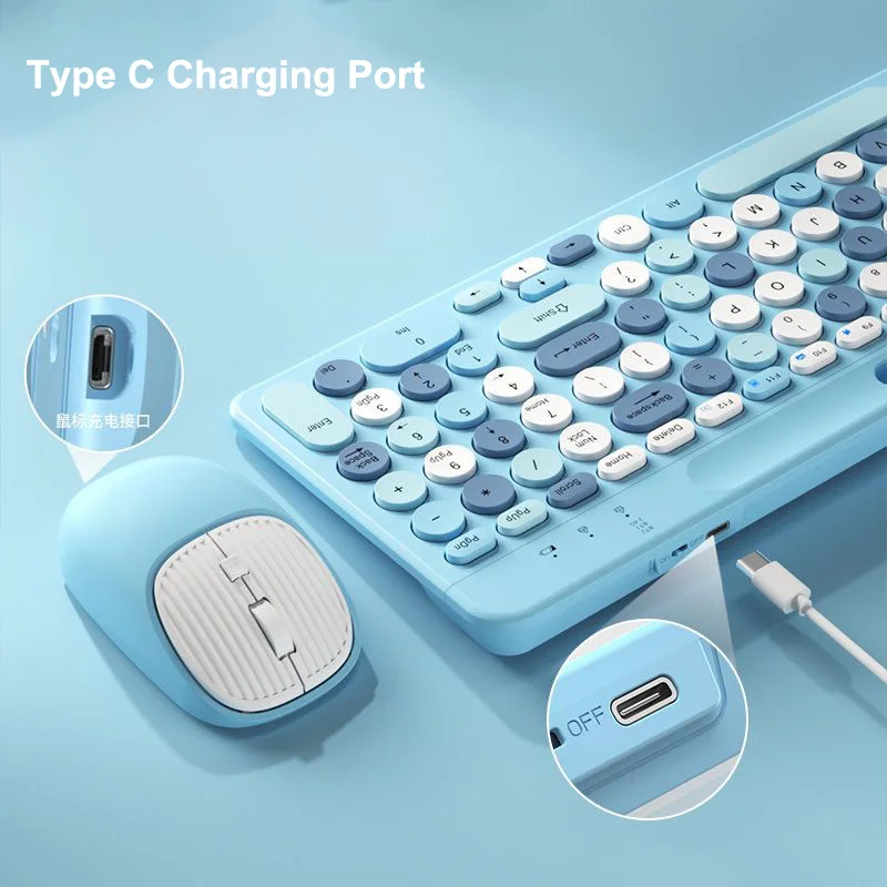 2.4G Mini Colorful Girl Rechargeable Wireless Bluetooth Keyboard Mouse Set Silent Laptop Desktop ISO Android Universal Portable