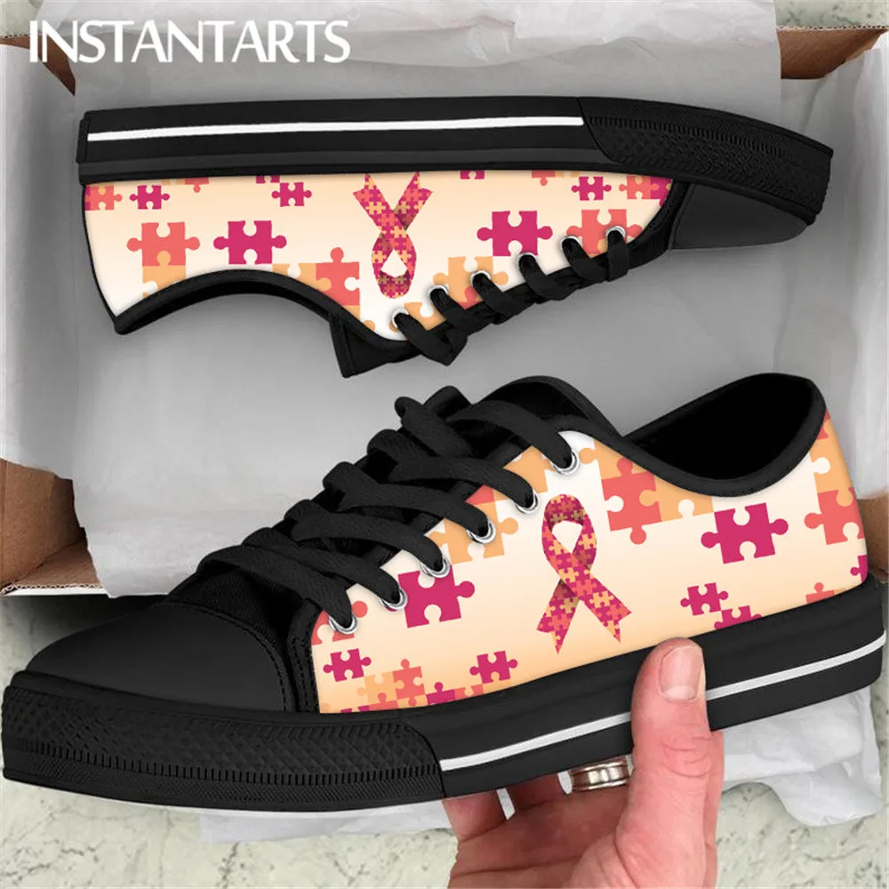 

INSTANTARTS Pink Ribbon Brain Awareness Print Non-Slip Soft Sole Round Toe Shoes Women Vulcanized Spenkers Canvas Shoes Zapatos