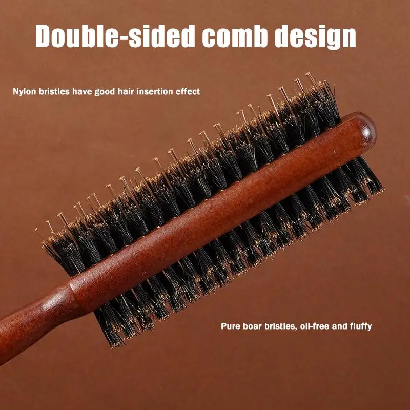Spazzola per capelli professionale con pettine a denti fini, manico in legno, pettine per massaggio del cuoio capelluto, per parrucche di capelli veri, strumento per lo styling. - immagine 2