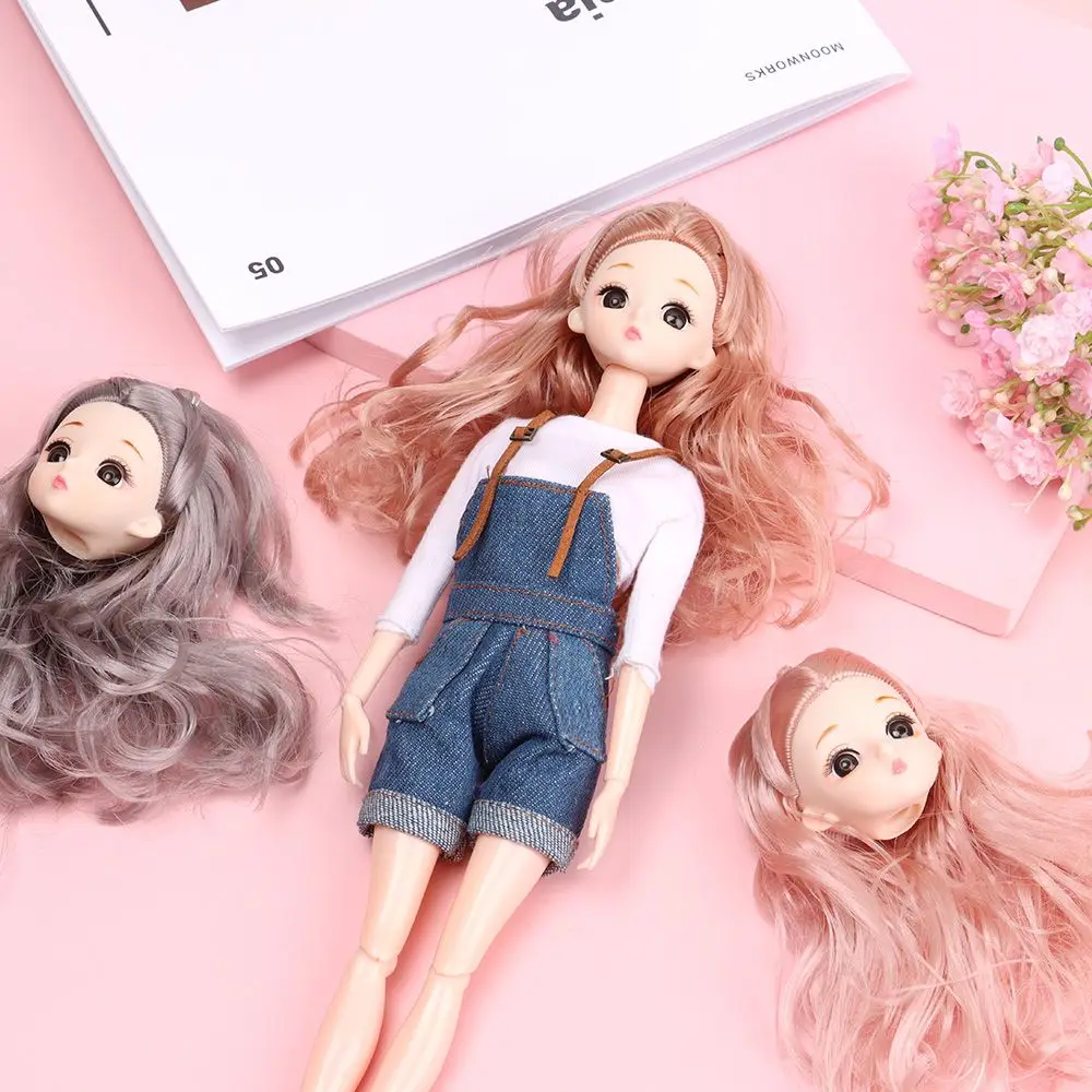 30CM Doll Head With Long Curly Hair Straight Wig For 16cm Dolls Accessories Removable Joint Toys DIY Head For 1/6 BJD Dolls