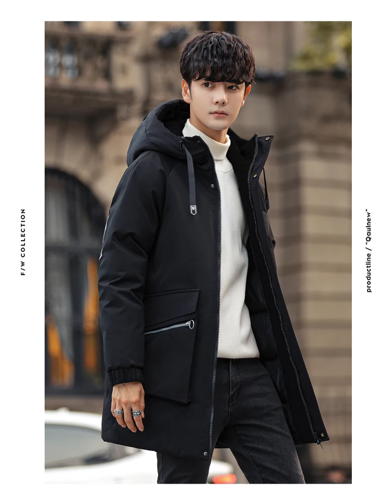 Lässige, mittellange, mit Kapuze und Baumwolle gefütterte Jacken für Herren, 2025, Winter-Outwear, winddicht, verdickt, warme Parkas, Jugend-Daunenmäntel, Kleidung – Detail 10