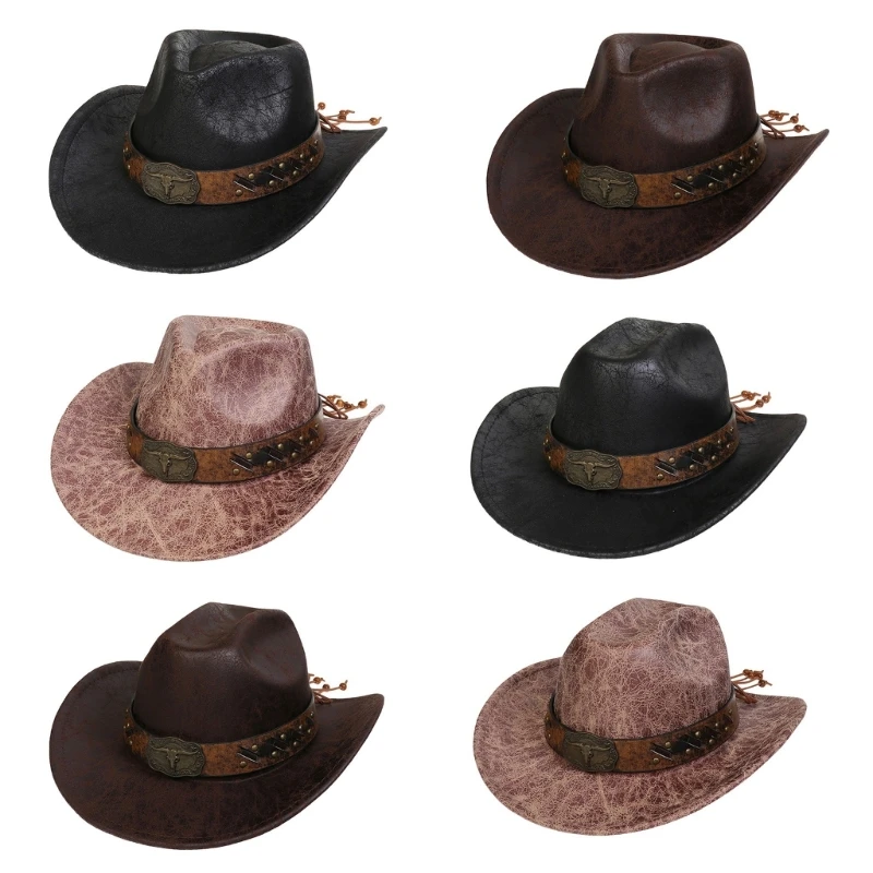 

Vintage Cowboy Hat for Women Men Unisex Wide Brim Hat with Buckle Belt Breathable Beach Sunproof Hat Travel Panama Cap