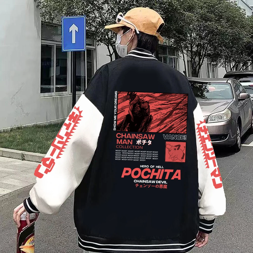 Anime Chainsaw Man Pochita Jacket Men Women Couple Baseball Jacket