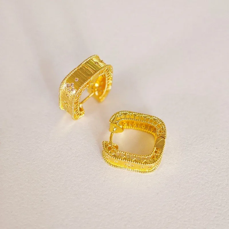 Golden Metal Chunky Square Hoop Earrings for Women Vintage Elegant Gold Color Huggies Wedding Jewelry Gifts