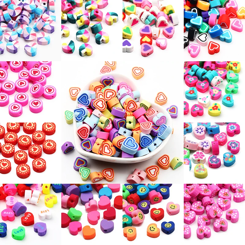 Red Clay Beads 20pcs Cartoon Cute Fruit Heart Flower Animal Pattern Polymer  Clay Spacer Beads For Jewelry Making DIY Accessories