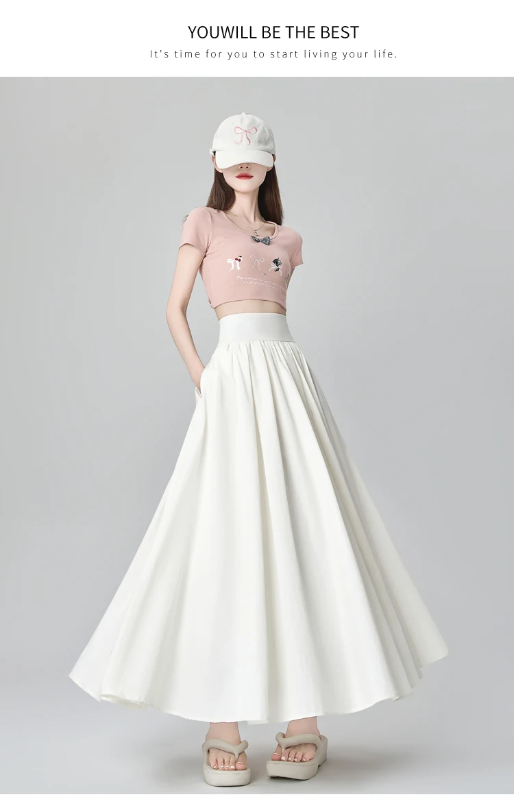 Solid Color Suit Skirt High Waist Medium Length Pleated Skirt Fashionable Versatile A-line Umbrella Skirt Spring Summer New