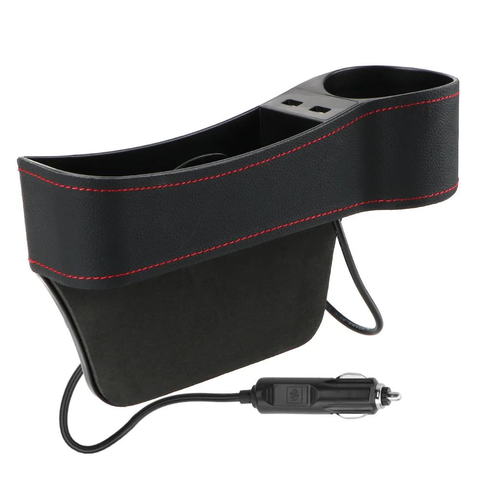 Dual USB Charger Seat Gap Slit Box Leather Car Seat Gap Storage Box Car Organizer Phone Bottle Cups Holder Accessories