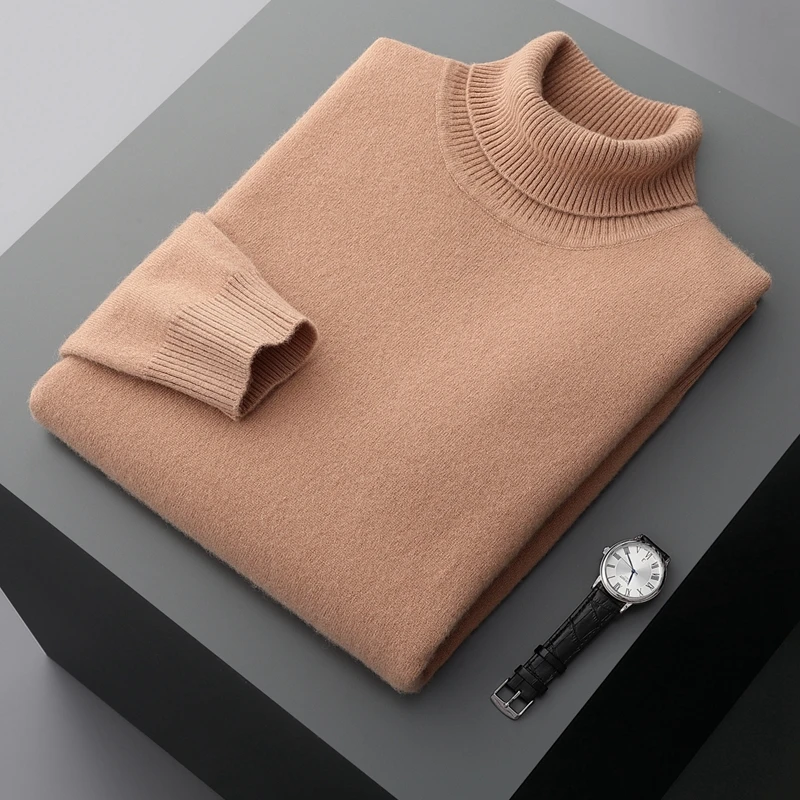 Fall/Winter 100% Wool Bottoming Shirt Men's Thickened Turtleneck Sweater Business Cashmere Knitting 5