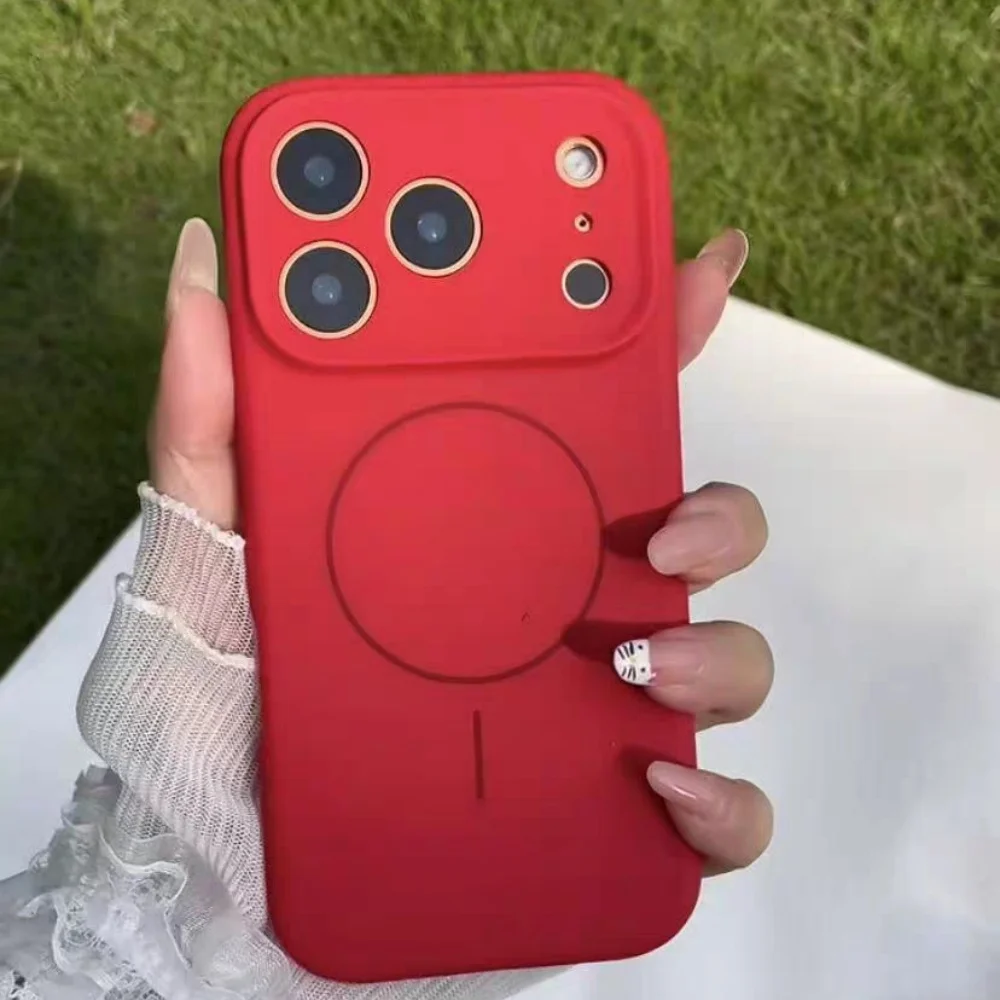 Liquid Silicone Magnetic Wireless Charging Phone Case - Chinese Red