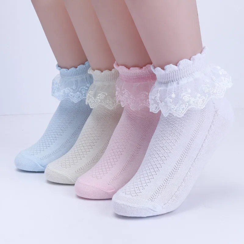 Lot 8 Paires Chaussettes Volants Dentelle Fille – Blanc Coton Respirant – Tailles 2 à 14 Ans