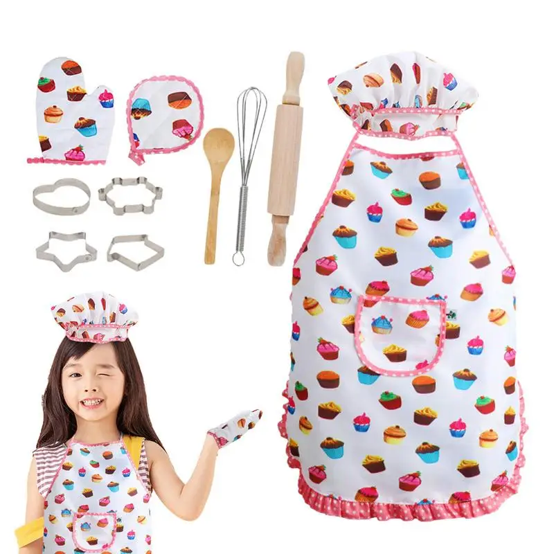 

Kids Baking Set Interactive Kitchen Cooking Chef Apron Chef Hat Oven Mitt Cookie Cutters Baking Toy For Kids Birthday Gifts