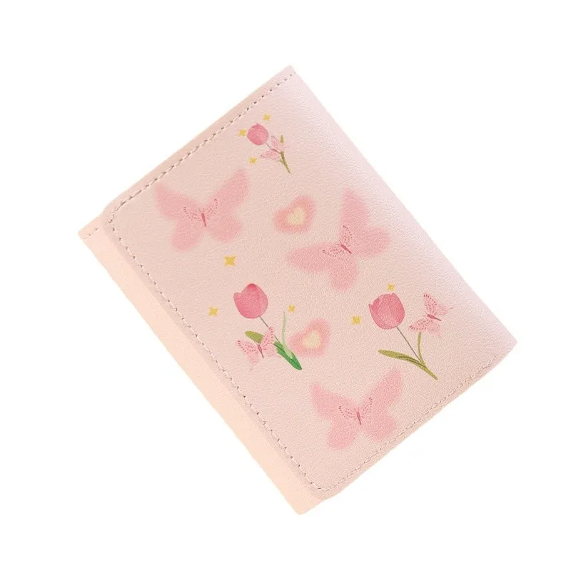 Cute Korean Style Wallet Women Sweet Pink Color Floral Bow Purse Card Wallet for Girl Portable Travel Cash Coin Photocard 지갑