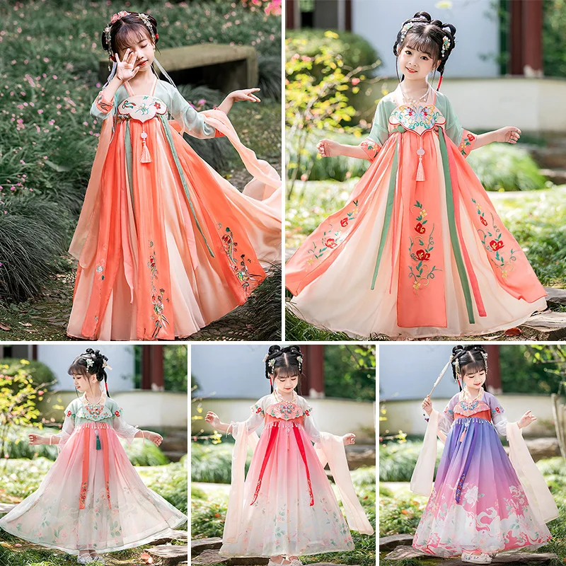 Chinese Traditional Floral Embroidery Hanfu Vintage Outfits Ancient Stage Costumes Girl Princess Suits Cosplay Dance Fairy Dress