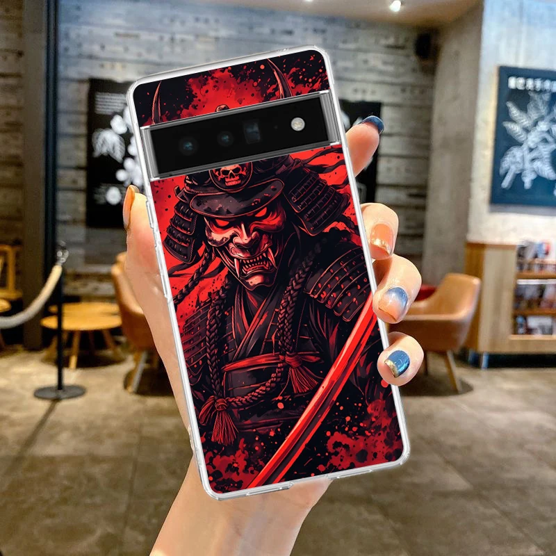 Clear Phone Case with Samurai Ghost Face Design - Soft TPU Cover