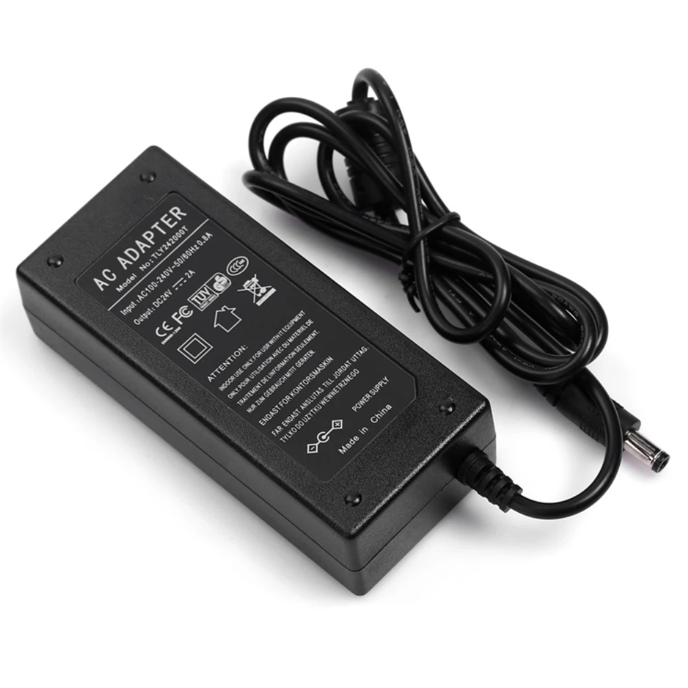 전원 어댑터, 24V, 2A, 2.5A, 2000mA, 48W, 60W, 24VDC AC 라인, 1.2M, 미국 EU 영국 AU 플러그, 100-240VAC SMPS, 1 개