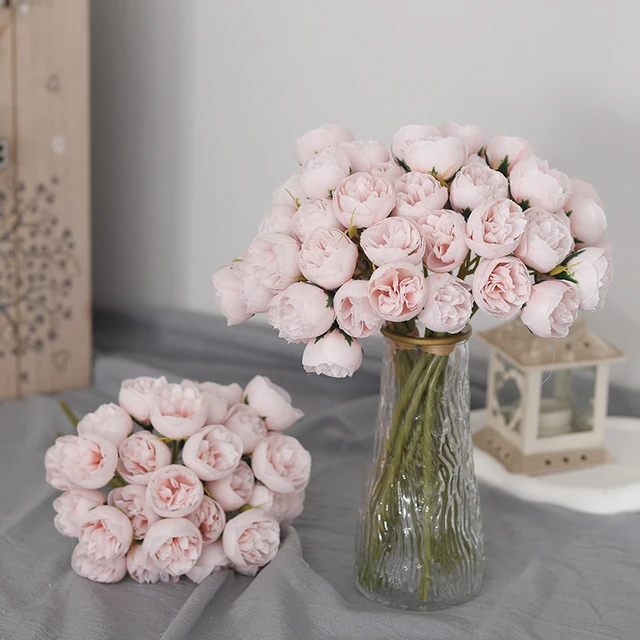 27heads Pink Roses Peony Artificial Flowers Silk Bouquet