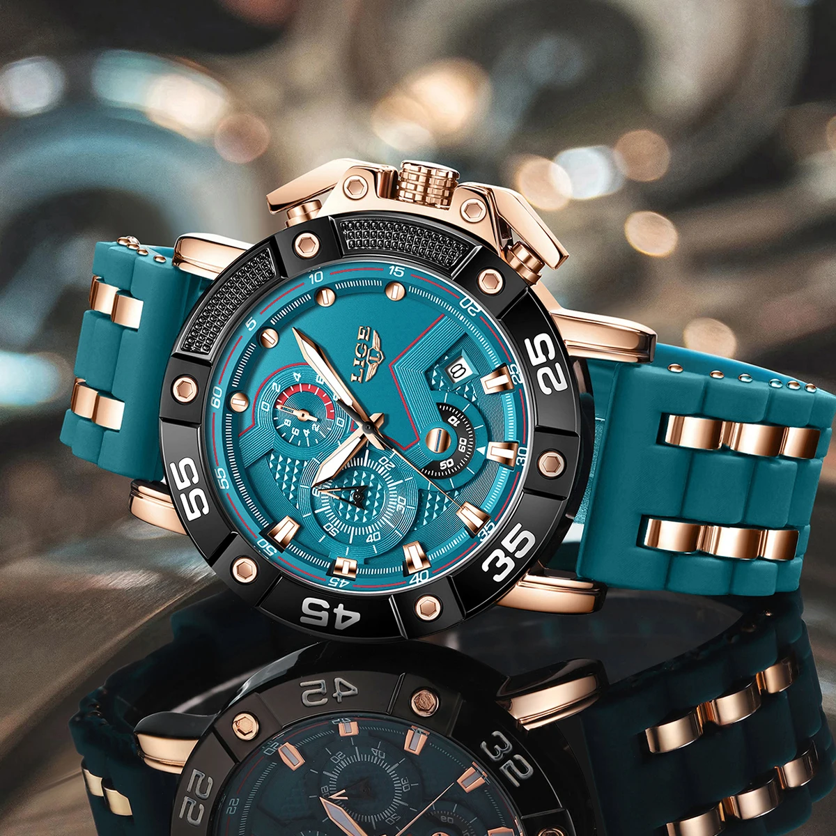 New Original LIGE Brand Luxury Quartz Watches For Men Fashion Military Silicone Big Dial Watch Men Sports Waterproof Chronograph