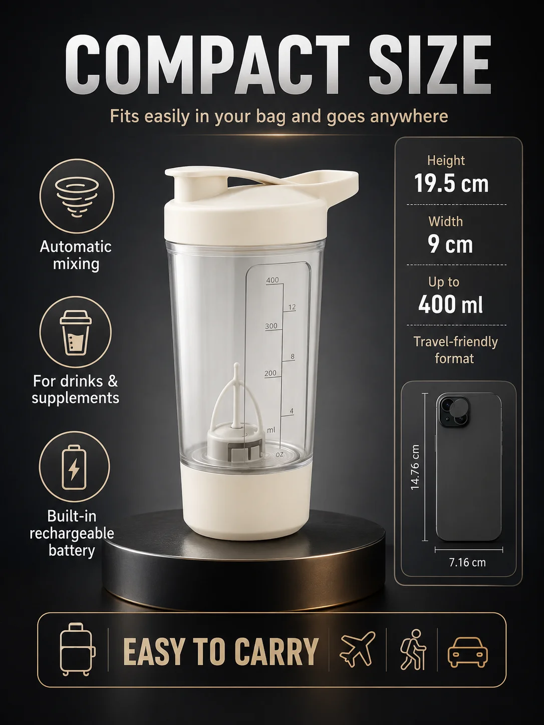 Portable Auto Stirring Cup, Transparent Measuring Electric Blender USB Charging for Milk Powder Smoothies 4